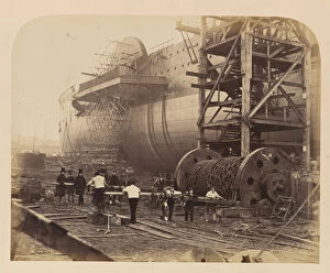 Isambard Kingdom Collection: Men at Work Beside the Launching Chains of the Great Eastern, November 18