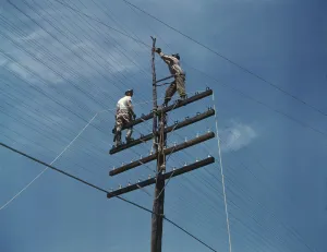 Palmer Alfred T Prints: Men working on telephone lines