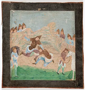 Grabbing Prints: Men wrestle, c1800. Creator: Unknown