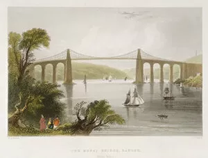 Sailboat Gallery: The Menai Bridge, Bangor (North Wales), c1826-c1850