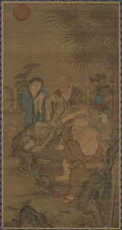 Hanging Scroll Mounted On Panel Prints: Mending Clothes in the Early Morning Sun, Ming dynasty, 15th-16th century