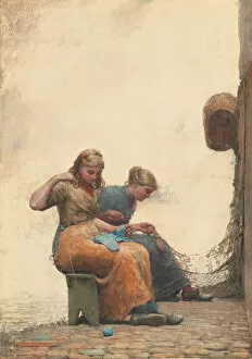Homer Winslow Collection: Mending the Nets, 1882. Creator: Winslow Homer