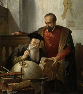 Studying Prints: Mercator and Ortelius, 1870. Creator: Joseph Bellemans