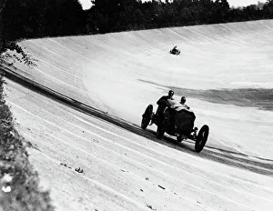 Brooklands Prints: Mercedes on the banking near Members Bridge, Brooklands, Surrey, 1920