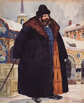 Traditional Collection: Merchant in a fur coat, 1920. Artist: Kustodiev, Boris Michaylovich (1878-1927)
