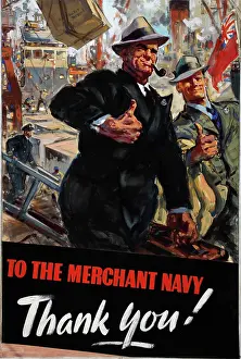 Supply Line Prints: To the Merchant Navy - Thank you!, World War II poster, between 1939 and 1946