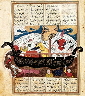 Iran Prints: Merchant ship attacked by pirates, 15th century. Artist: Anonymous