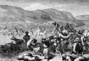 Merchant Gallery: Merchants Crossing the Indus, c1891. Creator: James Grant