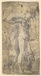 Mercury standing holding a cadecus in his right hand, a lyre in his left, ca. 1536-40 Mercury standing holding a cadecus in his right hand, a lyre in his left, ca. 1536-40