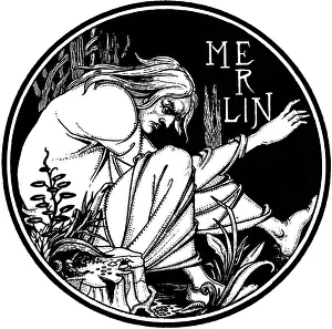 Le Morte Darthur Prints: Merlin. Illustration to the book Le Morte d Arthur by Sir Thomas Malory, 1893-1894