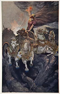 Donald Alexander Mackenzie Collection: Merodach sets forth to attack Tiamat, 1915. Artist: Ernest Wellcousins