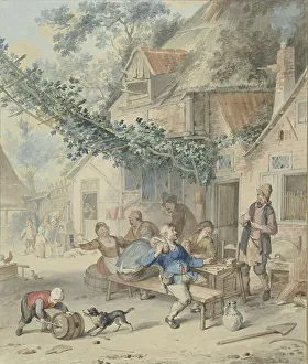 Trellis Prints: Merry company at an inn, 1720-1792. Creator: Aert Schouman