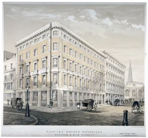 Messrs J&R Morleys warehouses, corner of Milk Street and Gresham Street, London, c1840