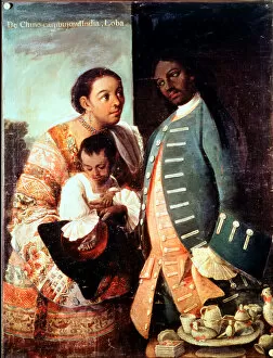 Birth Collection: Mestizo, mixed birth from Cambuso Chinese and Loba Indian, 18th century Mexican painting