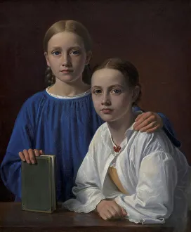 Hansen Constantin Prints: Meta Magdalene Hammerich and the Artist's Daughter Kristiane Konstantin Hansen;Two Young Girls