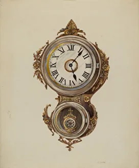 Numeral Prints: Metal Wall Clock, c. 1938. Creator: Peter Connin