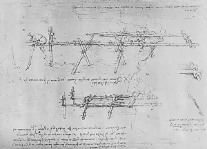 Back To Front Prints: Method of Constructing a Trestle Bridge, c1480 (1945). Artist: Leonardo da Vinci