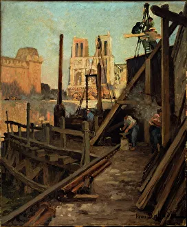 Prop Prints: Metro works at the Quai Saint-Michel, c1906. Creator: Henri Dabadie