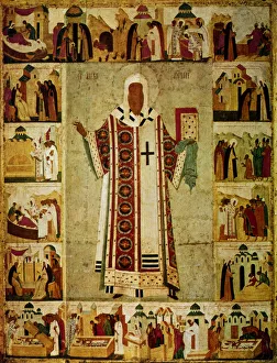 Metropolitan Alexius surrounded by scenes from his life, Russian, 1480. Artist: Dionisy Metropolitan Alexius surrounded by scenes from his life, Russian, 1480. Artist: Dionisy