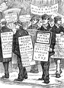 Campaigning Prints: Metropolitan Boroughs election sketches: Chelsea sandwiches, 1874. Creator: Unknown