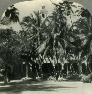 Palm Trees Prints: A Metropolitan Hotel Beside the Sands of Waikiki, the Royal Hawaiian, near Honolulu