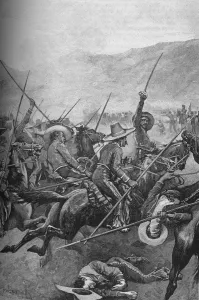 Sombrero Prints: The Mexican Lancers Charged The Illinois Soldiers, 1902. Artist: Sidney E Paget