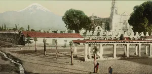 Photochrom Print Prints: Mexico, Popocatapetl [sic] from plaza