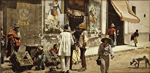 Photochrom Print Prints: Mexico, a pulque shop, Tacubaya, between 1884 and 1900. Creator: William H. Jackson