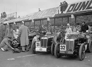 Three MG C type Midgets in the pits at the RAC TT Race, Ards Circuit, Belfast, 1932