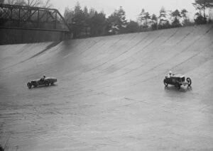 Barc Gallery: MG M type and Riley 9 Brooklands racing at a BARC meeting, Brooklands, Surrey, 1931 Artist