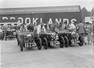 Charlie Collection: Three MG Magnas at the LCC Relay Grand Prix, Brooklands, Surrey, 1933. Artist: Bill Brunell