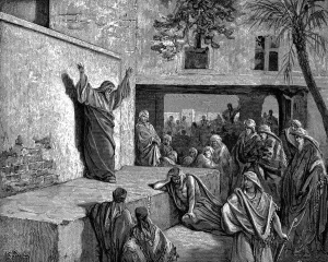Preaching Prints: Micah the Moreshite prophet preaching to the Israelites, 1865-1866. Artist: Gustave Dore