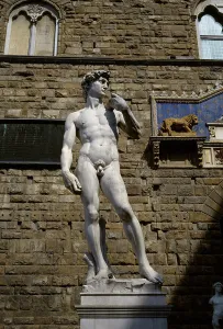 Michelangelo's David statue (copy), Palazzo Vecchio, Florence, Italy, 1999. Creator: LTL