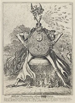 James 1757 1815 Collection: Midas, Transmuting all into Gold Paper, 1797. Artist: Gillray, James (1757-1815)