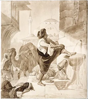 State Tretyakov Gallery Prints: Midday in a caravanserai, 1835. Creator: Briullov, Karl Pavlovich (1799-1852)