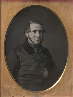 And F Prints: Middle-aged Man with Chinstrap Beard, Hand Tucked Inside Buttoned Jacket, 1840s-50s