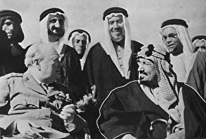 Winston Churchill Gallery: Among other Middle East rulers, King Ibn Saud, of Saudi Arabia, 1945