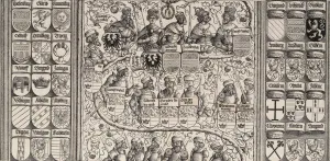 Hans Springinklee Prints: The Middle Portion of the Genealogy of Maximilian, from the Arch of Honor, proof