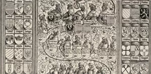 Holy Roman Emperor Gallery: The Middle Portion of the Genealogy of Maximilian, from the Arch of Honor, proof