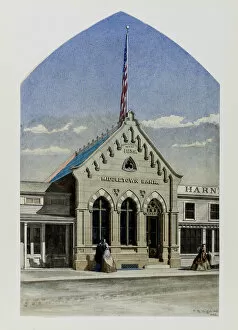 Stars And Stripes Gallery: Middletown Bank, New York, Perspective, 1862. Creator: Peter Bonnett Wight