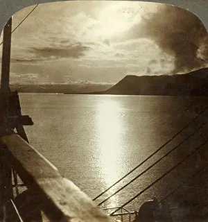 The Midnight Sun in July over cliffs of Spitzbergen and Arctic Ocean, c1905. Creator: Unknown The Midnight Sun in July over cliffs of Spitzbergen and Arctic Ocean, c1905. Creator: Unknown