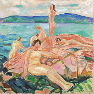 Sunbathing Prints: Midsummer, 1915. Creator: Edvard Munch