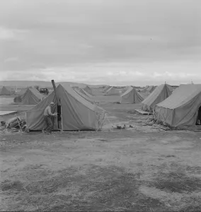 Flue Prints: Migrant camp, Merrill, Klamath County, Oregon, 1939. Creator: Dorothea Lange