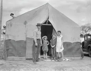 Refugee Camp Prints: Migrant family in Kern County, California, 1936. Creator: Dorothea Lange