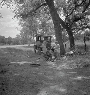 Tuberculosis Prints: Migrant family from Oklahoma in Texas, alongside the road, 1936. Creator: Dorothea Lange