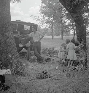 Tuberculosis Prints: Migrant family from Oklahoma in Texas, alongside the road, 1936. Creator: Dorothea Lange