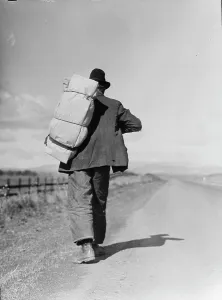 Possessions Prints: Migrant worker on California highway, 1935. Creator: Dorothea Lange