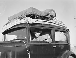 Mattress Prints: Migratory cotton picker from Kansas on highway near Merced