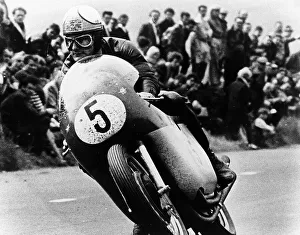Motorcycle Prints: Mike Hailwood, on an MV Agusta, winner of the Isle of Man Senior TT, 1964