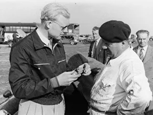 Dark Glasses Prints: Mike Hawthorn with a model car, c1953-c1958